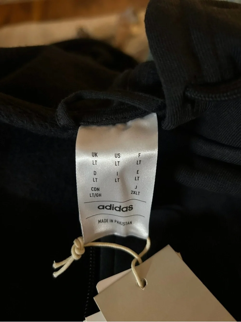 Men’s  Black Zip-Up Hoodie Jacket with White Three-Stripes - Picture 6 of 7